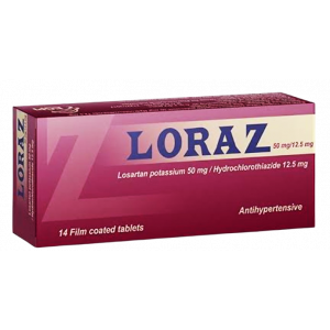 LORAZ 50 / 12.5 MG ( LOSARTAN + HYDROCHLOROTHIAZIDE ) 14 TABLETS