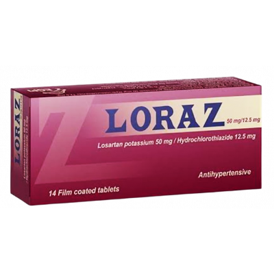 LORAZ 50 / 12.5 MG ( LOSARTAN + HYDROCHLOROTHIAZIDE ) 14 TABLETS
