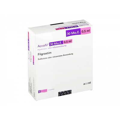 ACCOFIL 30 MIU / 0.5 ML ( FILGRASTIM ) SOLUTION FOR SC & IV INJECTION 5 PREFILLED SYRINGES