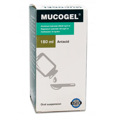 MUCOGEL ANTACID ( ALUMINIUM HYDROXIDE + MAGNESIUM HYDROXIDE + OXETHAZINE ) ORAL SUSPENSION 180 ML