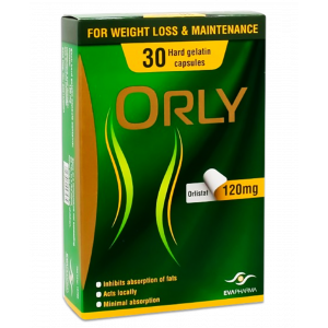 ORLY 120 MG ( ORLISTAT ) FOR WEIGHT LOSS & MAINTENANCE 30 HARD GELATIN CAPSULES