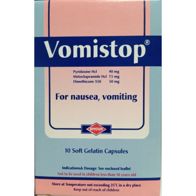 VOMISTOP ( PYRIDOXINE HCL+ METOCLOPRAMIDE + DIMETHICONE )10 SOFT GELATIN CAPSULES