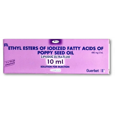 LIPIODOL ULTRA FLUID ( 10 ML ETHYL ESTERS OF IODIZED FATTY ACIDS OF POPPY SEED OIL, CORRESPONDING TO IODINE CONTENT OF 480 MG/ ML ) SOLUTION FOR INJECTION 10 ML AMPOULE