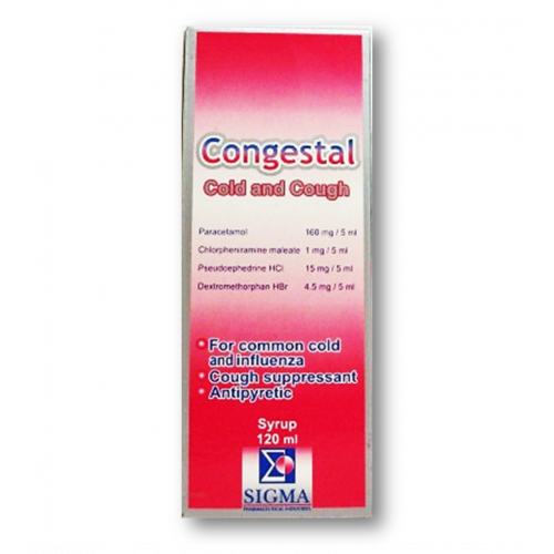 Congestal For Common Cold Flu Syrup Chlorpheniramine Paracetamol Pseudoephedrine 120 Ml