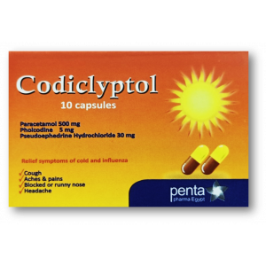 CODICLYPTOL ( PARACETAMOL 500 MG + PHOLCODINE 5 MG + PSEUDOEPHEDRINE 30 MG ) 10 CAPSULES