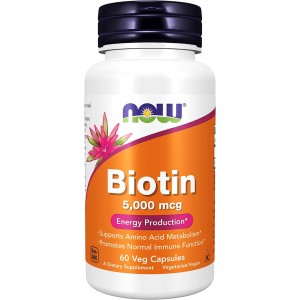 NOW BIOTIN 5000 MCG SUPPORTS ENERGY PRODUCTION , HEALTHY IMMUNE SYSTEM , HAIR , SKIN & NAILS 60 VEG CAPSULES