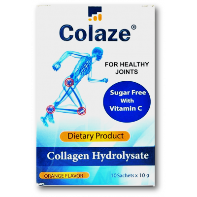 COLAZE COLLAGEN HYDROLYSATE DIETARY PRODUCT FOR HEALTHY JOINTS WITH VITAMIN C 10 ORANGE FLAVOR SACHETS