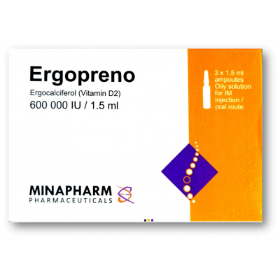 ERGOPRENO 600.000 IU / 1.5 ML VITAMIN D2 ( ERGOCALCIFEROL ) 3 IM / ORAL AMPOULES