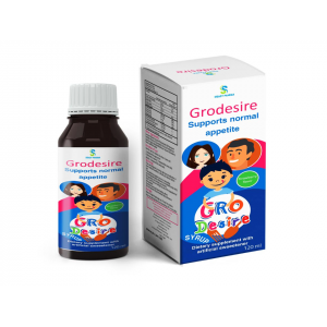 GRODESIRE DIETARY SUPPLEMENT SUPPORTS NORMAL APPETITE ( ANISE FRUIT EXTRACT + PEPPERMINT LEAF EXTRACT + FENNEL FRUIT EXTRACT + VITAMIN B1 + VITAMIN B2 + VITAMIN B3 + VITAMIN B6​ ) STRAWBERRY FLAVOR SYRUP 120 ML