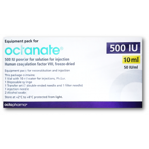 OCTANATE 500 IU / ML ( HUMAN COAGULATION FACTOR VIII ) POWDER FOR SOLUTION FOR INJECTION VIAL 10 ML