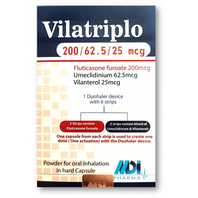 VILATRIPLO 200 / 62.5 / 25 MCG ( FLUTICASONE / UMECLIDINIUM / VILANTEROL ) 60 CAPSULES FOR ORAL INHALATION + 1 DUOHALER DEVICE