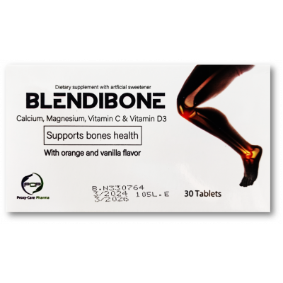 BLENDIBONE DIETARY SUPPLEMENT FOR HEALTHY BONES ( VITAMIN D3 10MCG + VITAMIN C 80MG + CALCIUM 500MG + MAGNESIUM 250MG ) WITH ORANGE & VANILLA FLAVOR 30 TABLETS