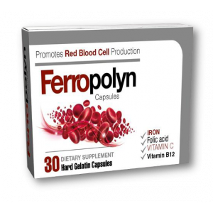 FERROPOLYN DIETARY SUPPLEMENT ( VITAMIN C + IRON AS FERROUS BISGLYCINATE + FOLIC ACID + VITAMIN B12 ) 30 HARD GELATIN CAPSULES