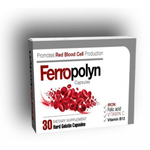 FERROPOLYN DIETARY SUPPLEMENT ( VITAMIN C + IRON AS FERROUS BISGLYCINATE + FOLIC ACID + VITAMIN B12 ) 30 HARD GELATIN CAPSULES