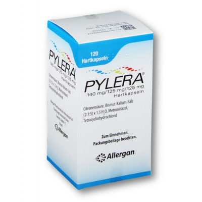 PYLERA CAPSULES ( BISMUTH SUBCITRATE POTASSIUM 140 MG + METRONIDAZOLE 125 MG + TETRACYCLINE HCL 125 MG ) 120 CAPSULES
