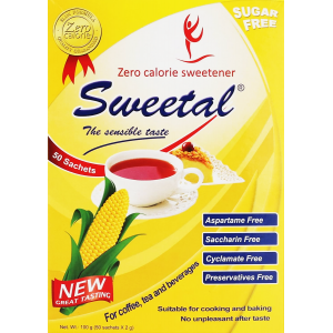 SWEETAL ZERO CALORIE SWEETENER ( SORBITOL + SUCRALOSE ) 2 GM X 50 SACHETS NET WEIGHT 100 GM