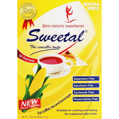 SWEETAL ZERO CALORIE SWEETENER ( SORBITOL + SUCRALOSE ) 2 GM X 50 SACHETS NET WEIGHT 100 GM