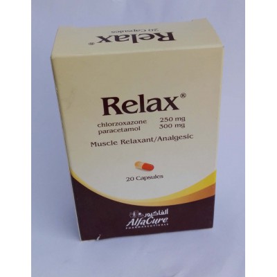 Relax ( paracetamol + chlorzoxazone ) 20 capsules
