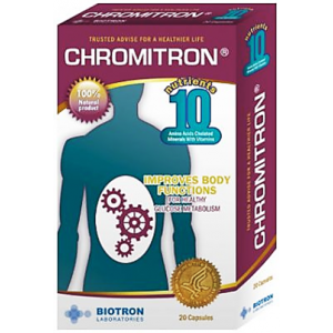 Chromitron The Insulin Sensitizer ( Chromium 35 mcg + L Cysteine 100 mg + L Glyceine 100 mg + L Glutamic Acid 100 mg + Vit B 3 16 mg + Vit B 7 30 mcg + Citrus Bioflavonoids 100 mg + Vit E 18.15 IU + Vit A 3000 IU +  Vit C 60 mg ) 30 capsules