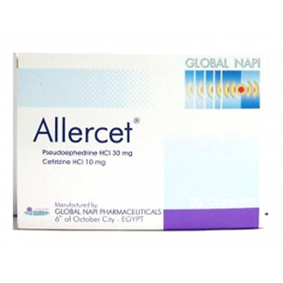 Allercet Capsules ( pseudoephedrine 30 mg + cetirizine 10 mg ) 20 capsules 