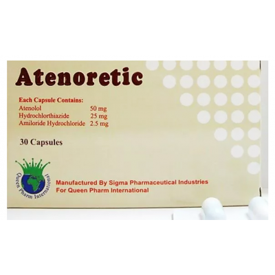 Atenoretic ( Atenolol 50 mg + Hydrochlorothiazide 25 mg + Amiloride Hydrochloride 2.5 mg ) 30 capsules