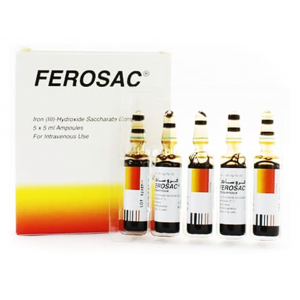 Ferosac 100 mg / 5 ml ( Iron 20 mg / ml ) 5 Ampoules Concentrate for solution for infusion