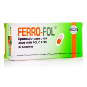 Ferrofol ( Dried ferrous sulphate 150 mg + Equivalent to Iron 47 mg + Folic acid 0.5 mg ) 30 capsules