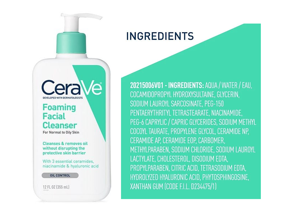 CERAVE FOAMING FACIAL CLEANSER FOR NORMAL TO OILY SKIN OIL CONTROL 236 ...