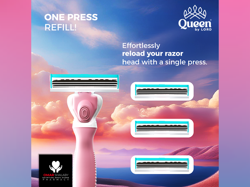 QUEEN SHAVING SYSTEM RAZOR HANDLE + 5 REFILLS TRIPLE BLADE FOR WOMEN